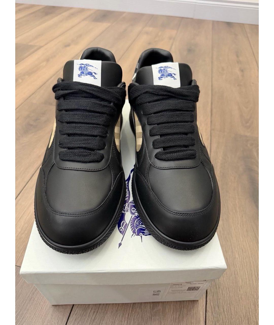 BURBERRY Черные кожаные низкие кроссовки / кеды, фото 2