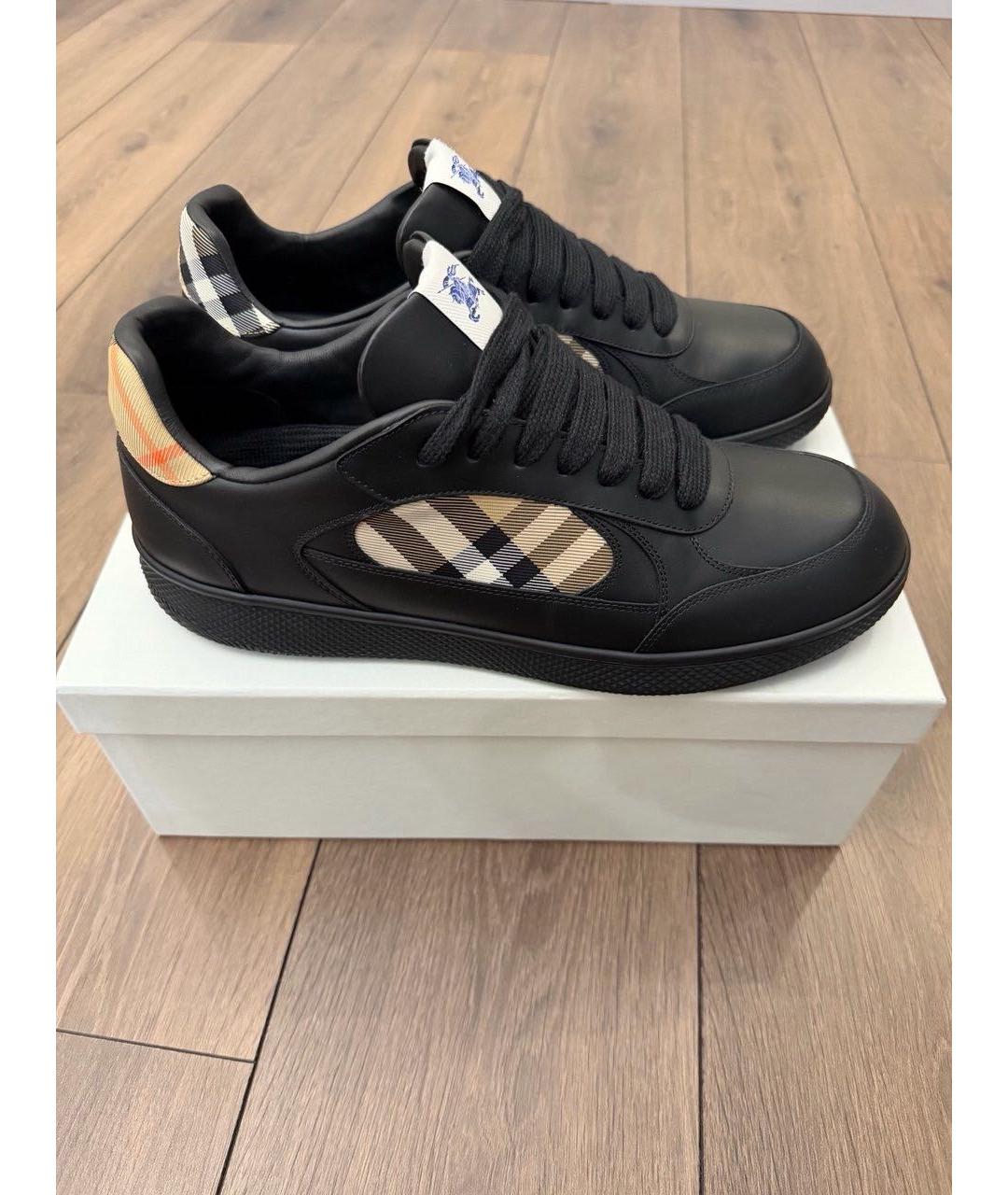 BURBERRY Черные кожаные низкие кроссовки / кеды, фото 7