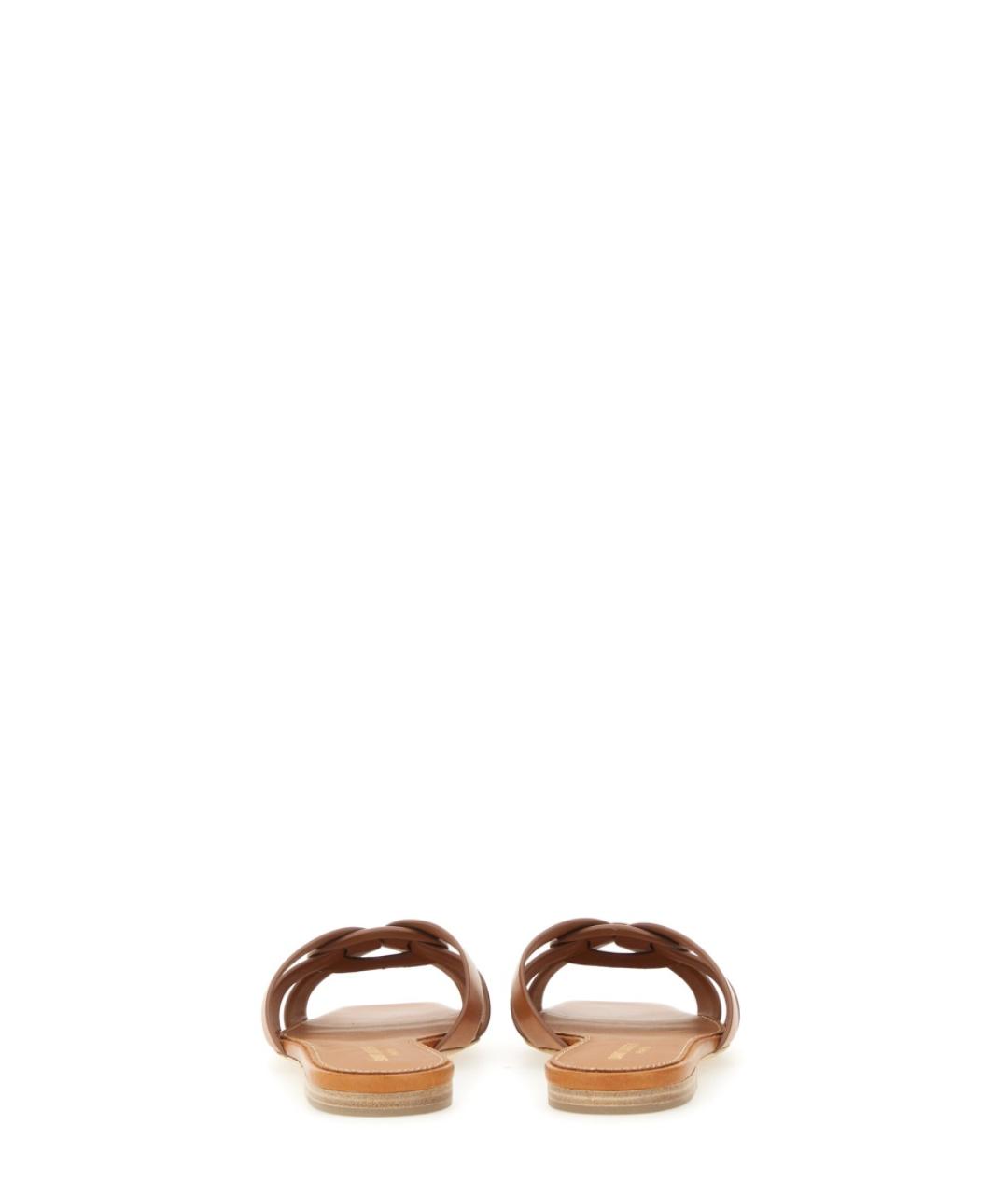 SAINT LAURENT Бежевые кожаные шлепанцы, фото 3