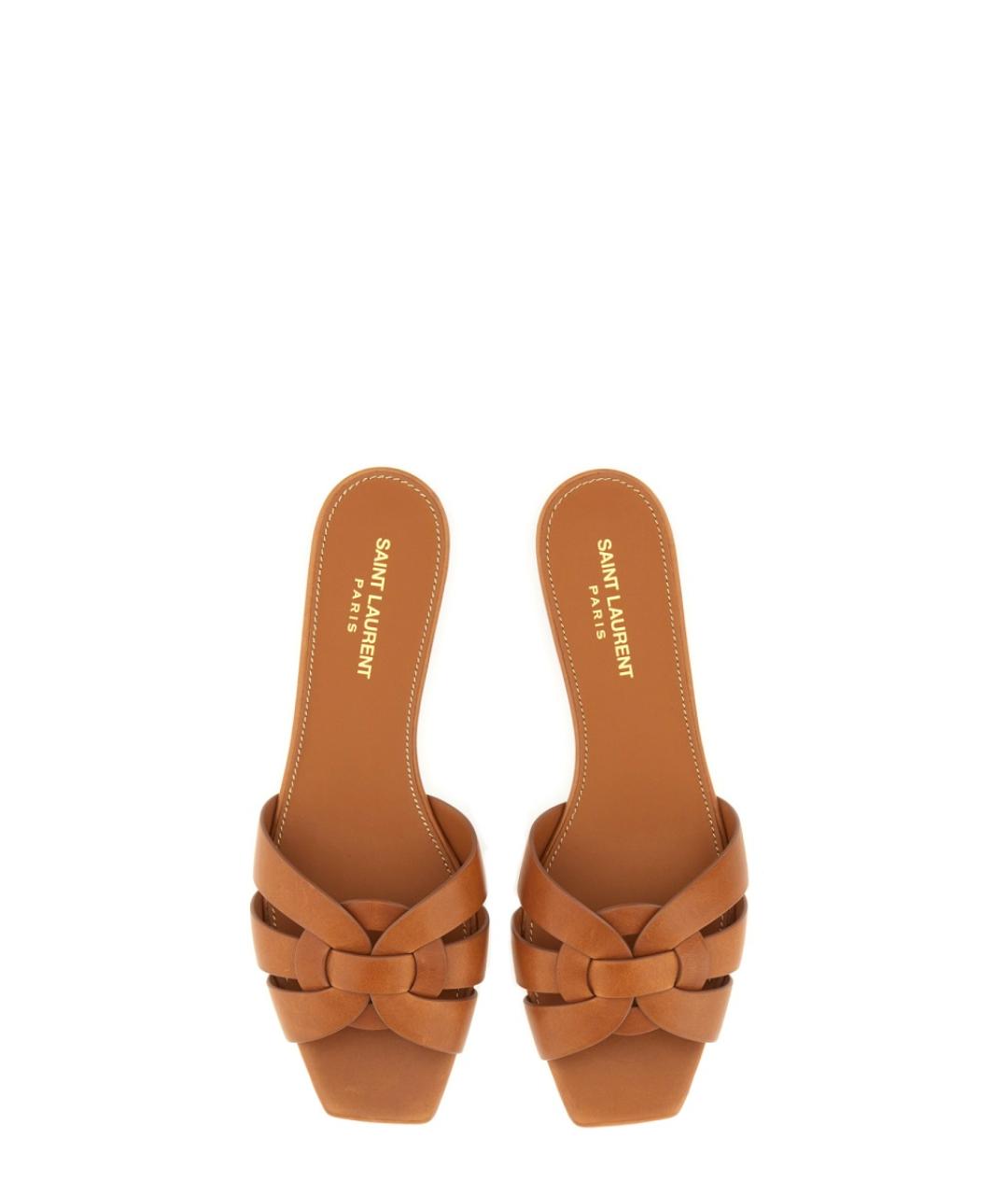 SAINT LAURENT Бежевые кожаные шлепанцы, фото 5