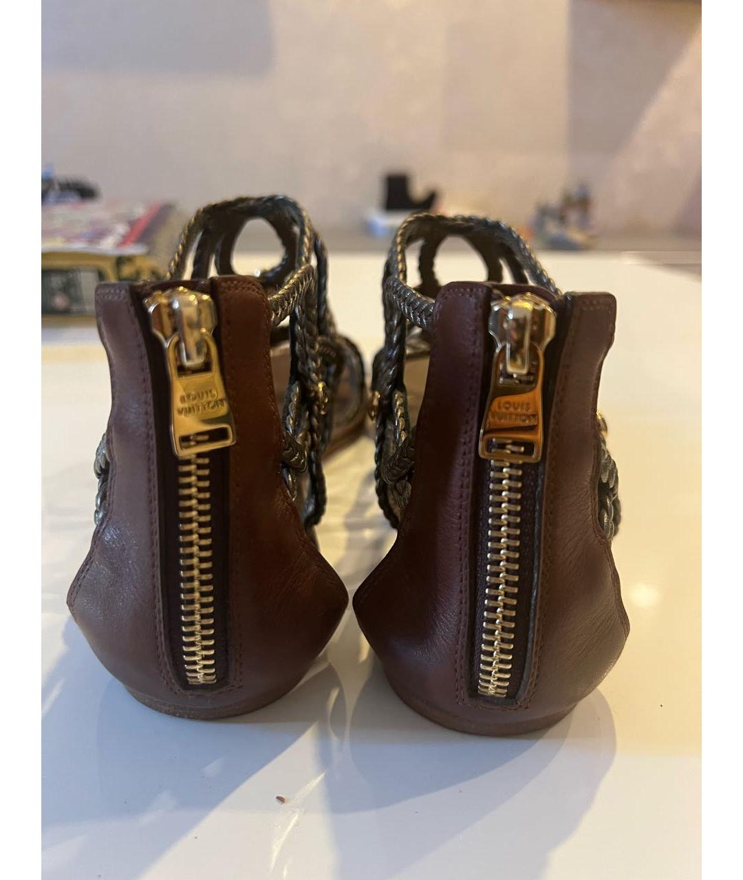 LOUIS VUITTON Коричневые кожаные сандалии, фото 3