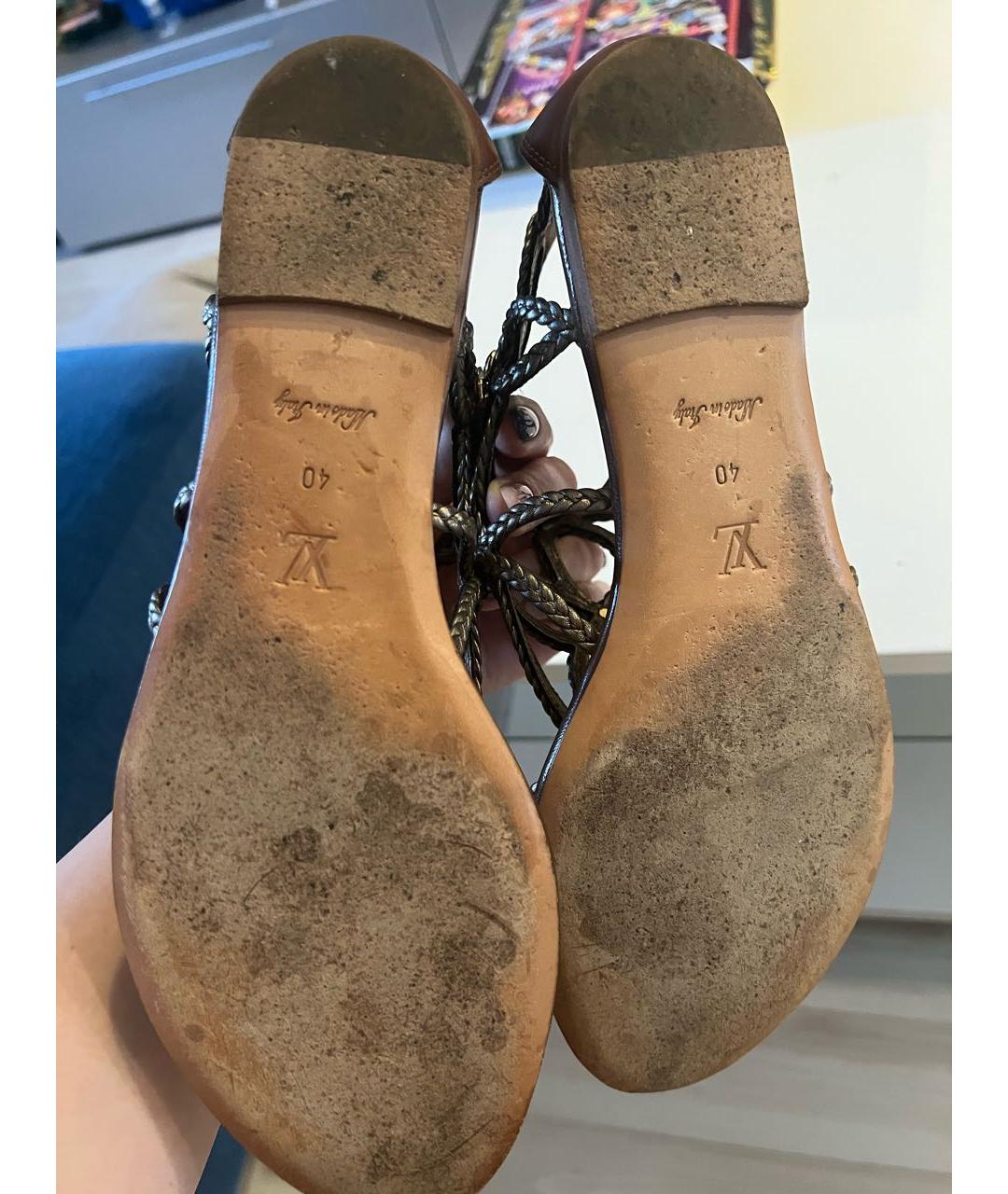 LOUIS VUITTON Коричневые кожаные сандалии, фото 8