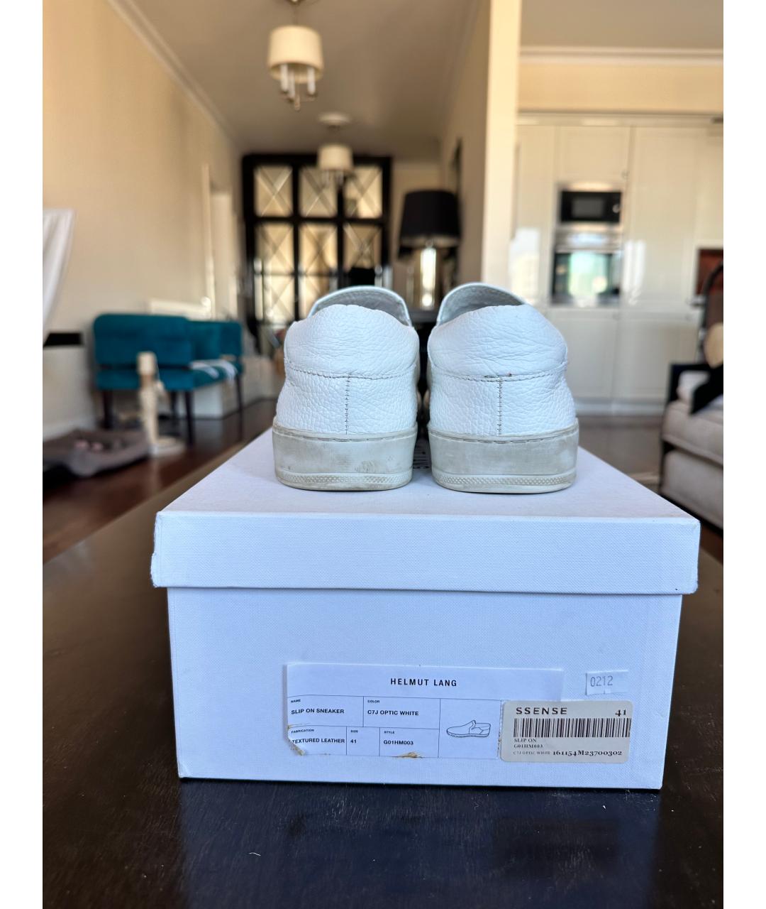 HELMUT LANG Белые кожаные слипоны, фото 4