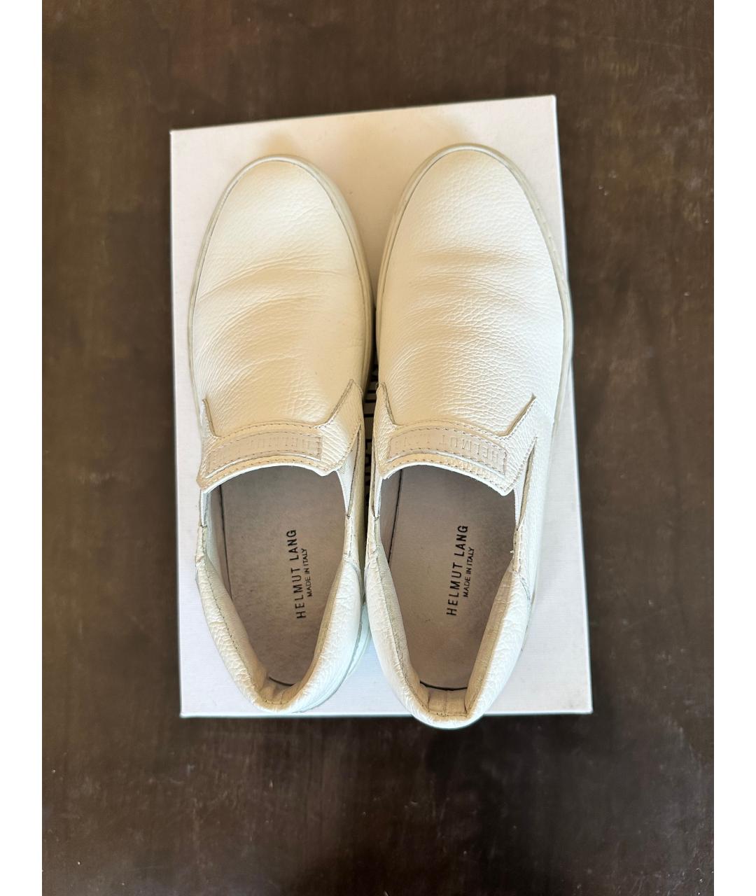 HELMUT LANG Белые кожаные слипоны, фото 3