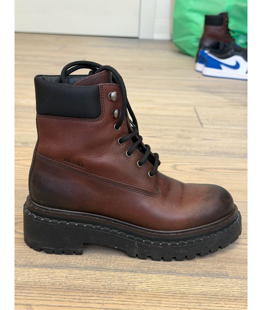 PRADA Коричневые кожаные ботинки, фото 8