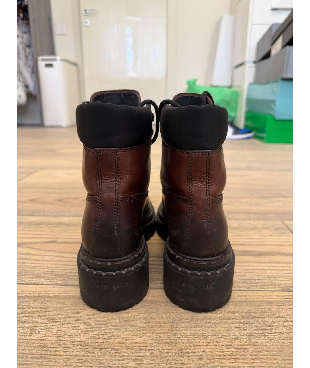 PRADA Коричневые кожаные ботинки, фото 4