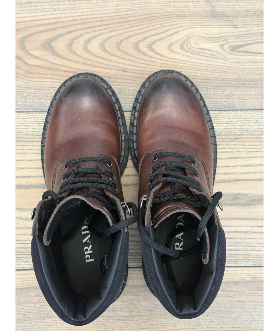 PRADA Коричневые кожаные ботинки, фото 3