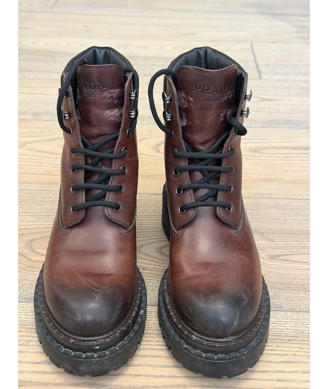 PRADA Коричневые кожаные ботинки, фото 2