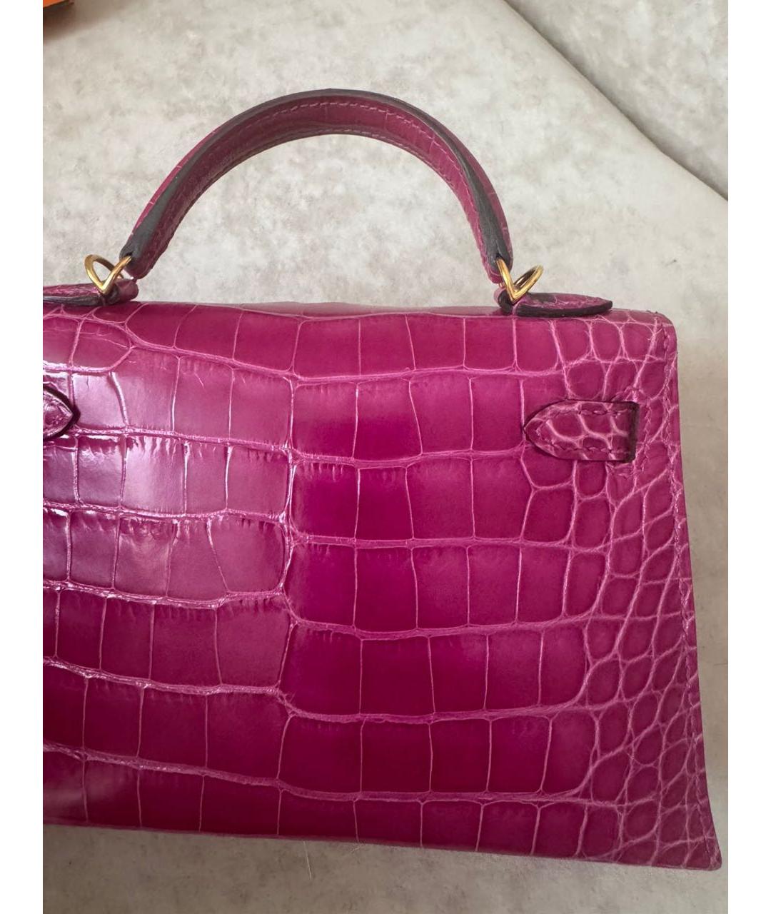 HERMES Розовая сумка с короткими ручками из экзотической кожи, фото 4