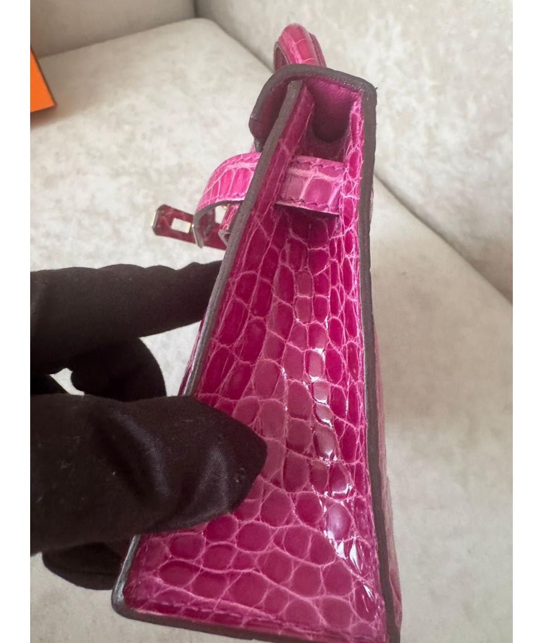 HERMES Розовая сумка с короткими ручками из экзотической кожи, фото 3