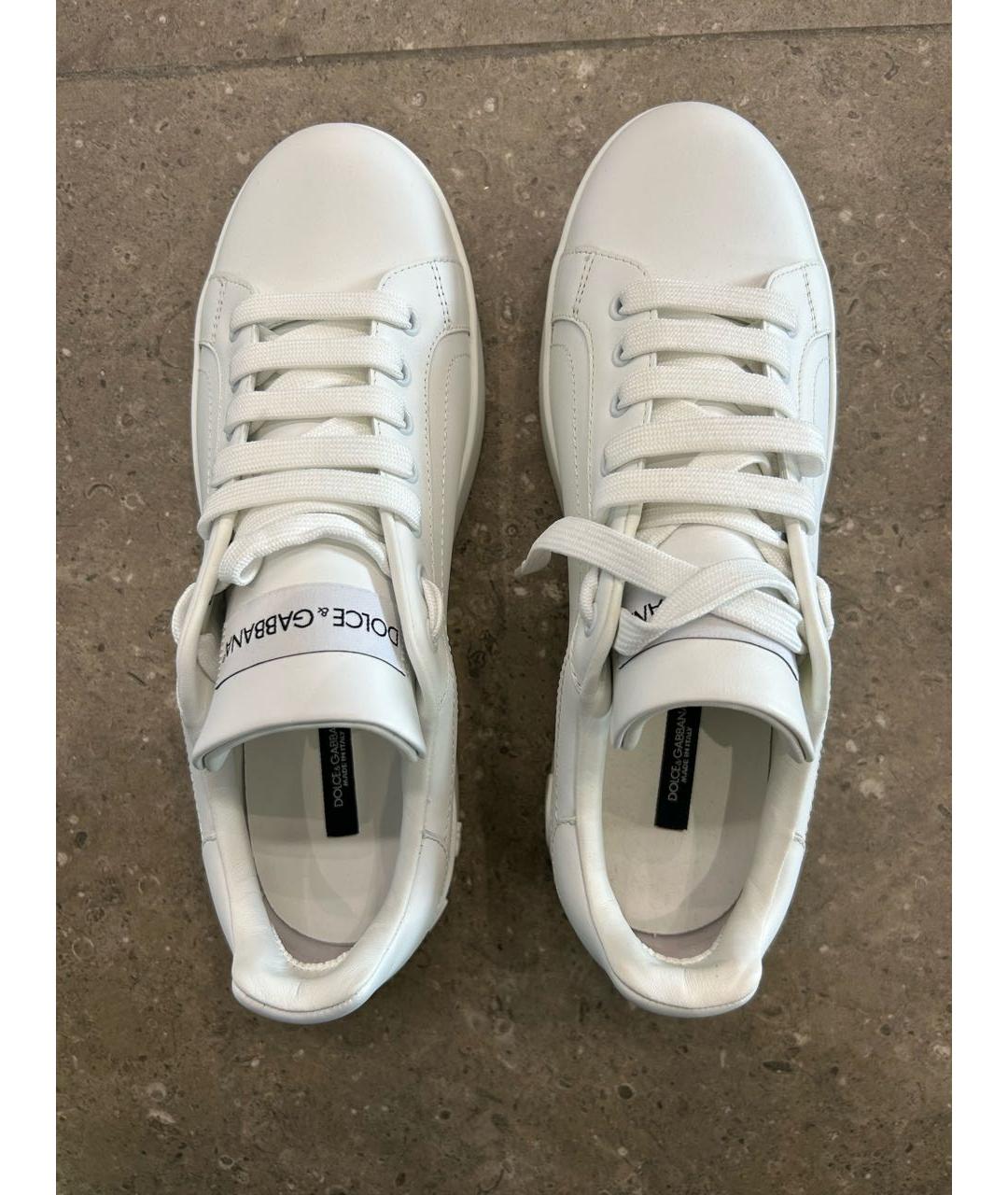 DOLCE&GABBANA Белые кожаные низкие кроссовки / кеды, фото 3