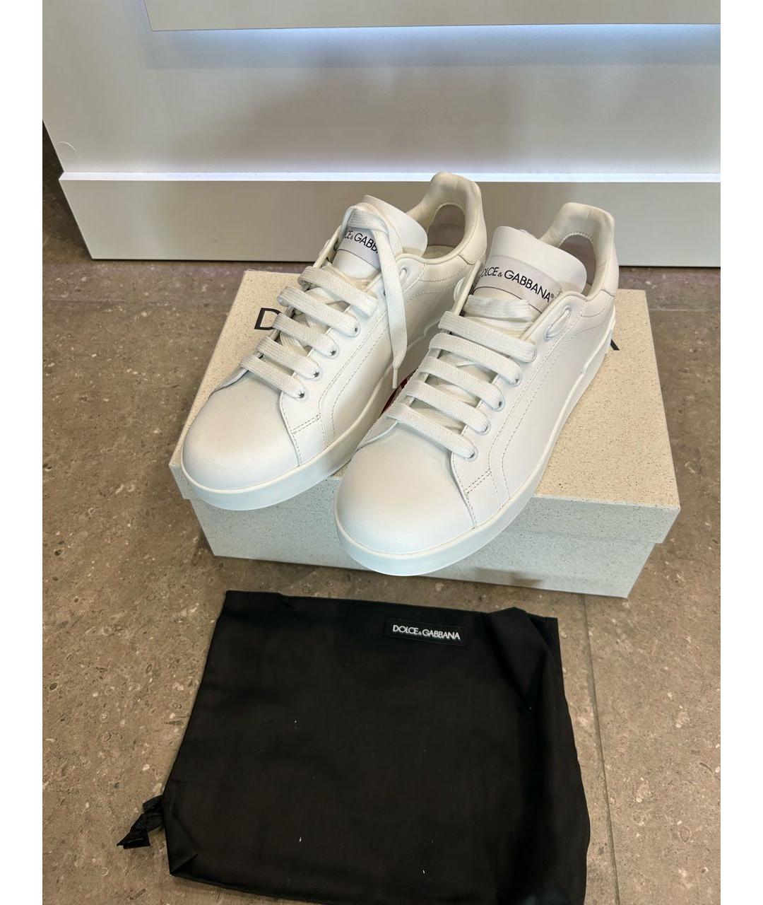 DOLCE&GABBANA Белые кожаные низкие кроссовки / кеды, фото 7