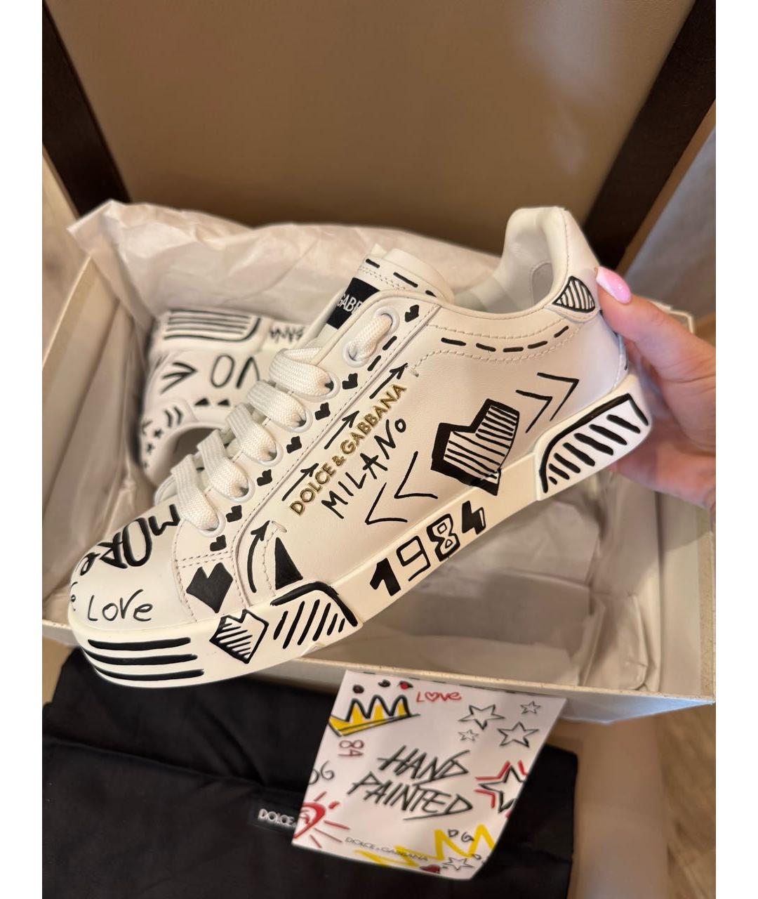 DOLCE&GABBANA Белые кожаные кеды, фото 2