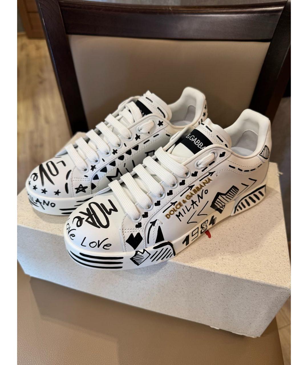 DOLCE&GABBANA Белые кожаные кеды, фото 3