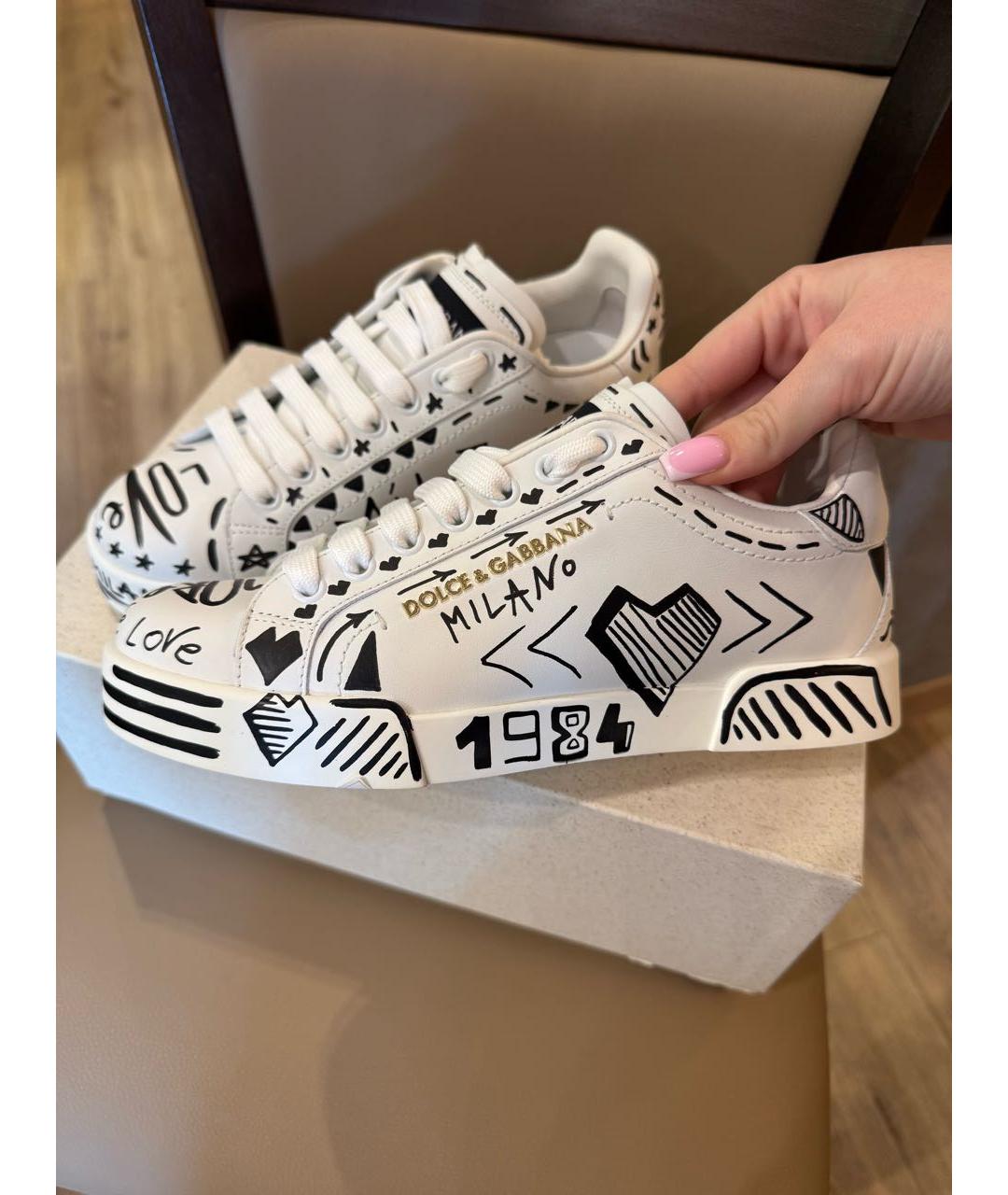 DOLCE&GABBANA Белые кожаные кеды, фото 4