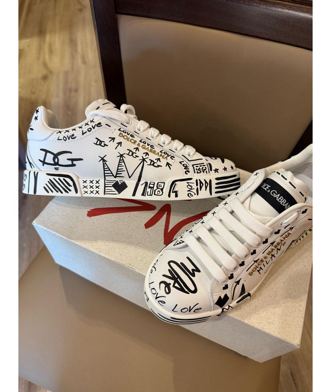 DOLCE&GABBANA Белые кожаные кеды, фото 5