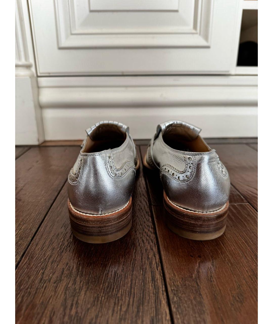 KITON Серебряные кожаные лоферы, фото 4