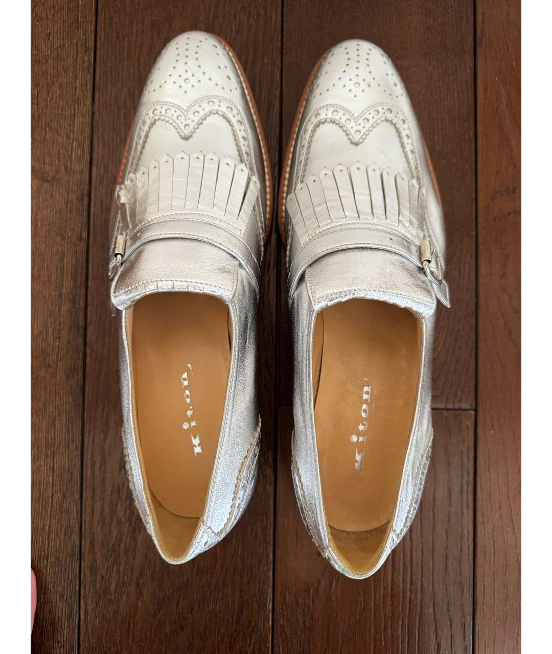 KITON Серебряные кожаные лоферы, фото 3