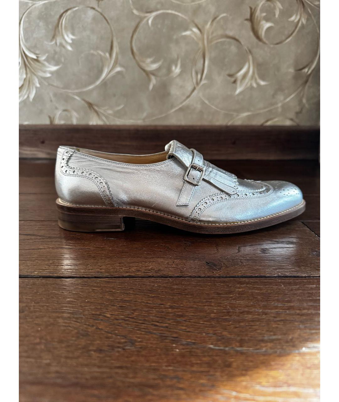 KITON Серебряные кожаные лоферы, фото 5