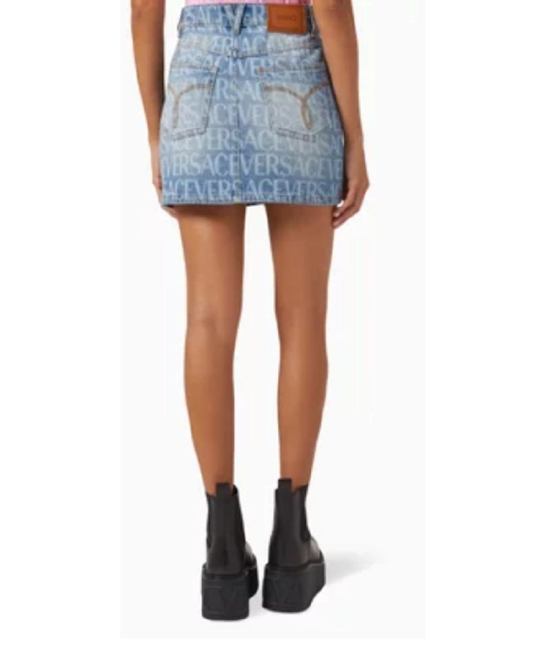 VERSACE Синяя хлопковая юбка мини, фото 3