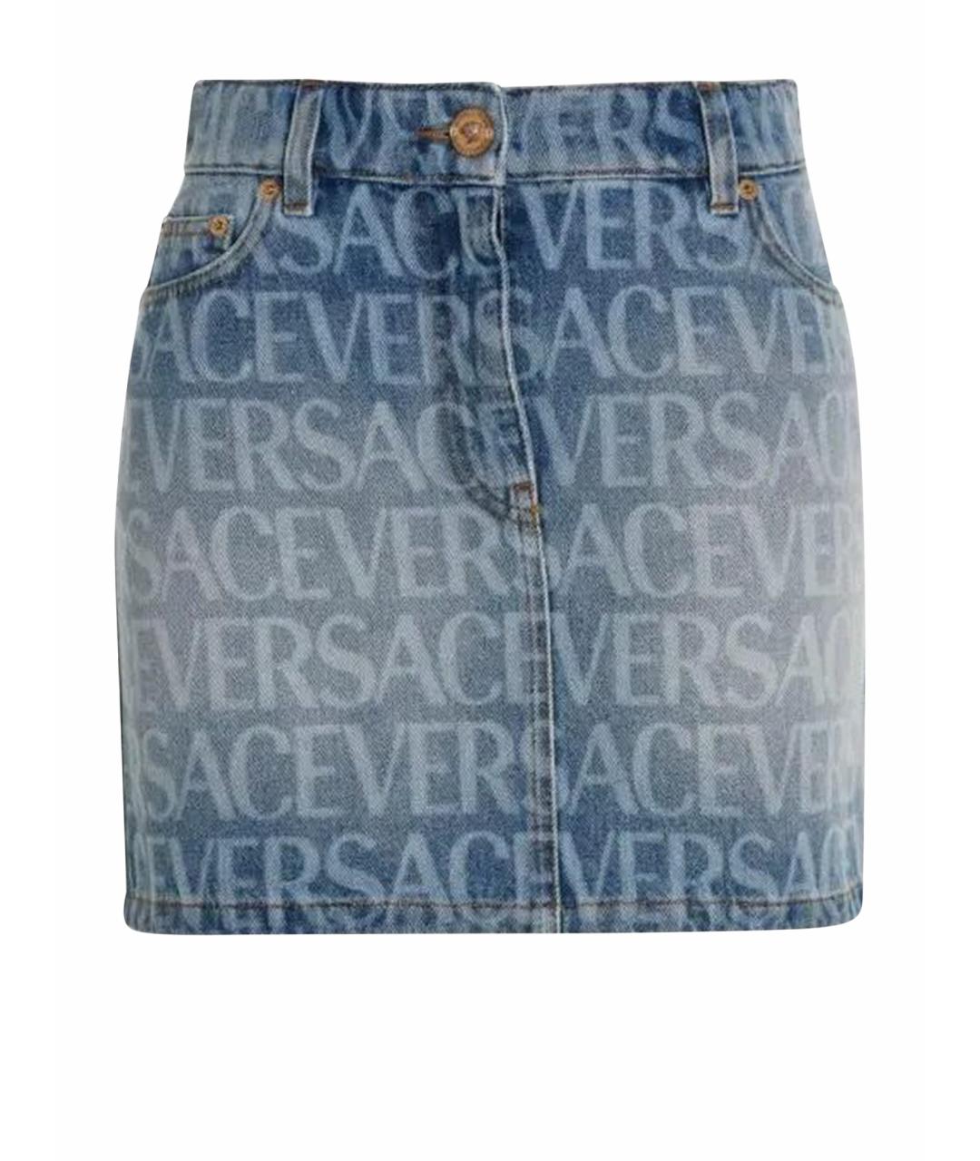 VERSACE Синяя хлопковая юбка мини, фото 1