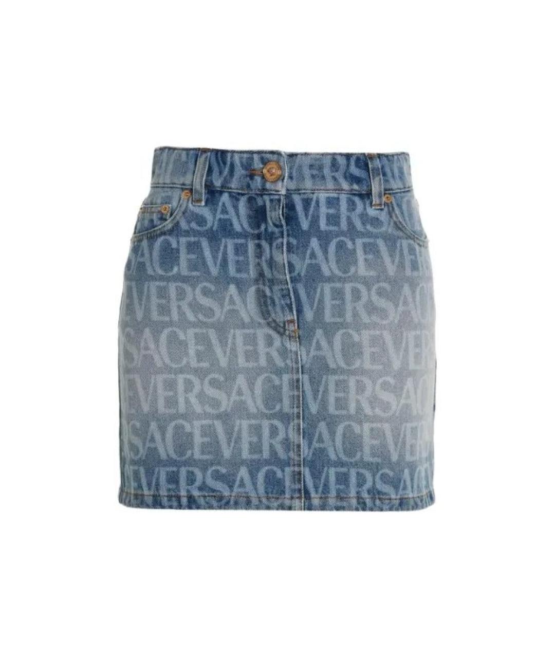 VERSACE Синяя хлопковая юбка мини, фото 2