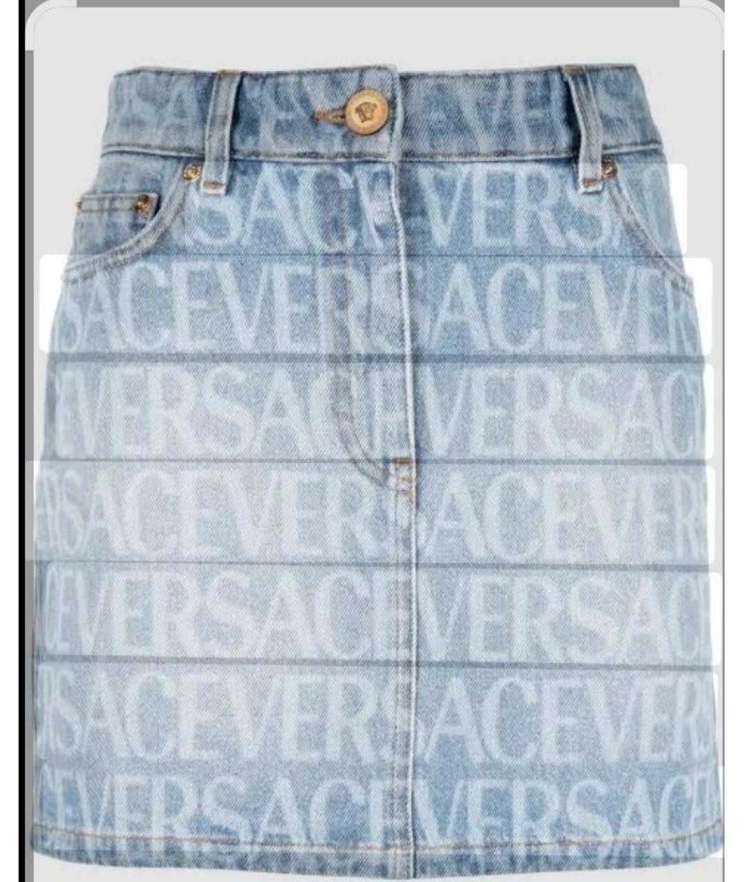 VERSACE Синяя хлопковая юбка мини, фото 7