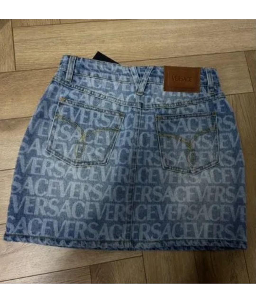 VERSACE Синяя хлопковая юбка мини, фото 5