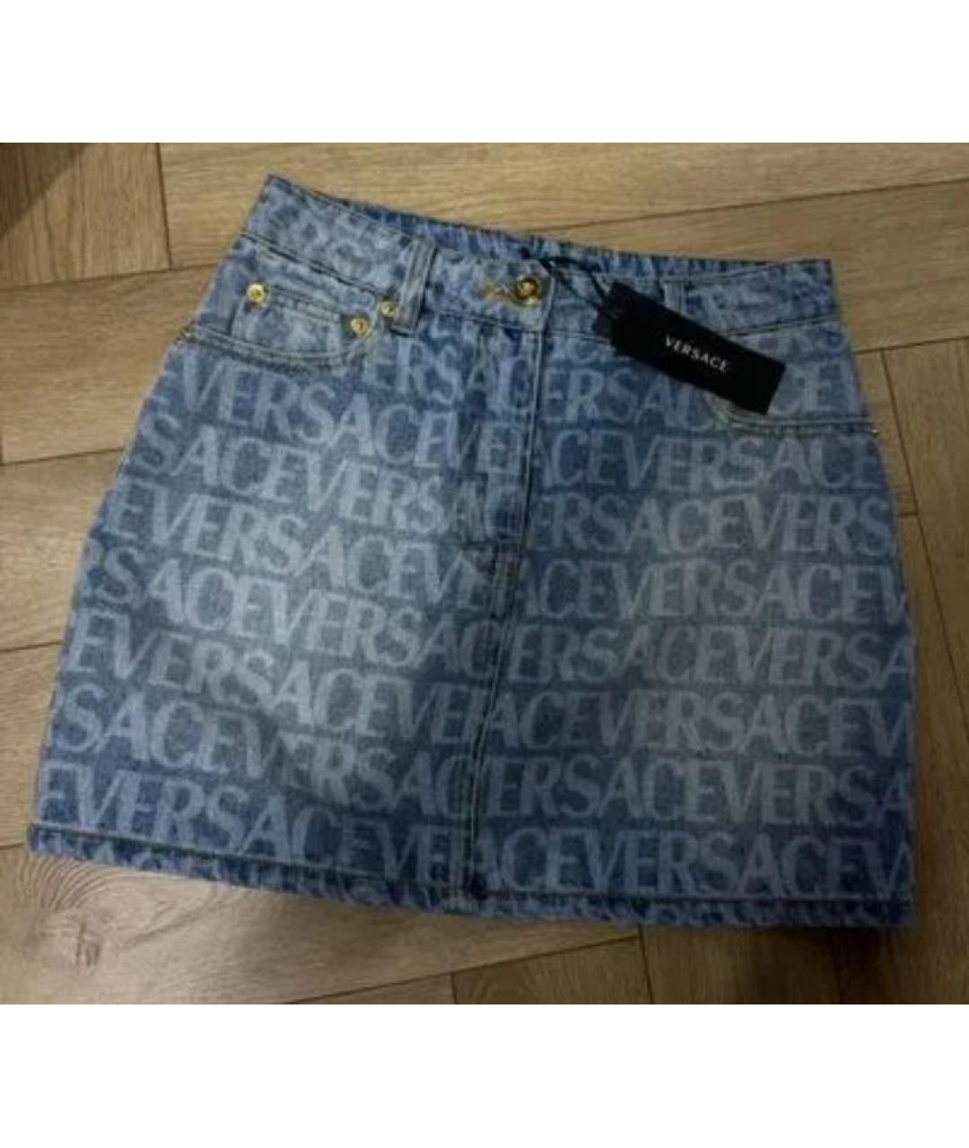 VERSACE Синяя хлопковая юбка мини, фото 4