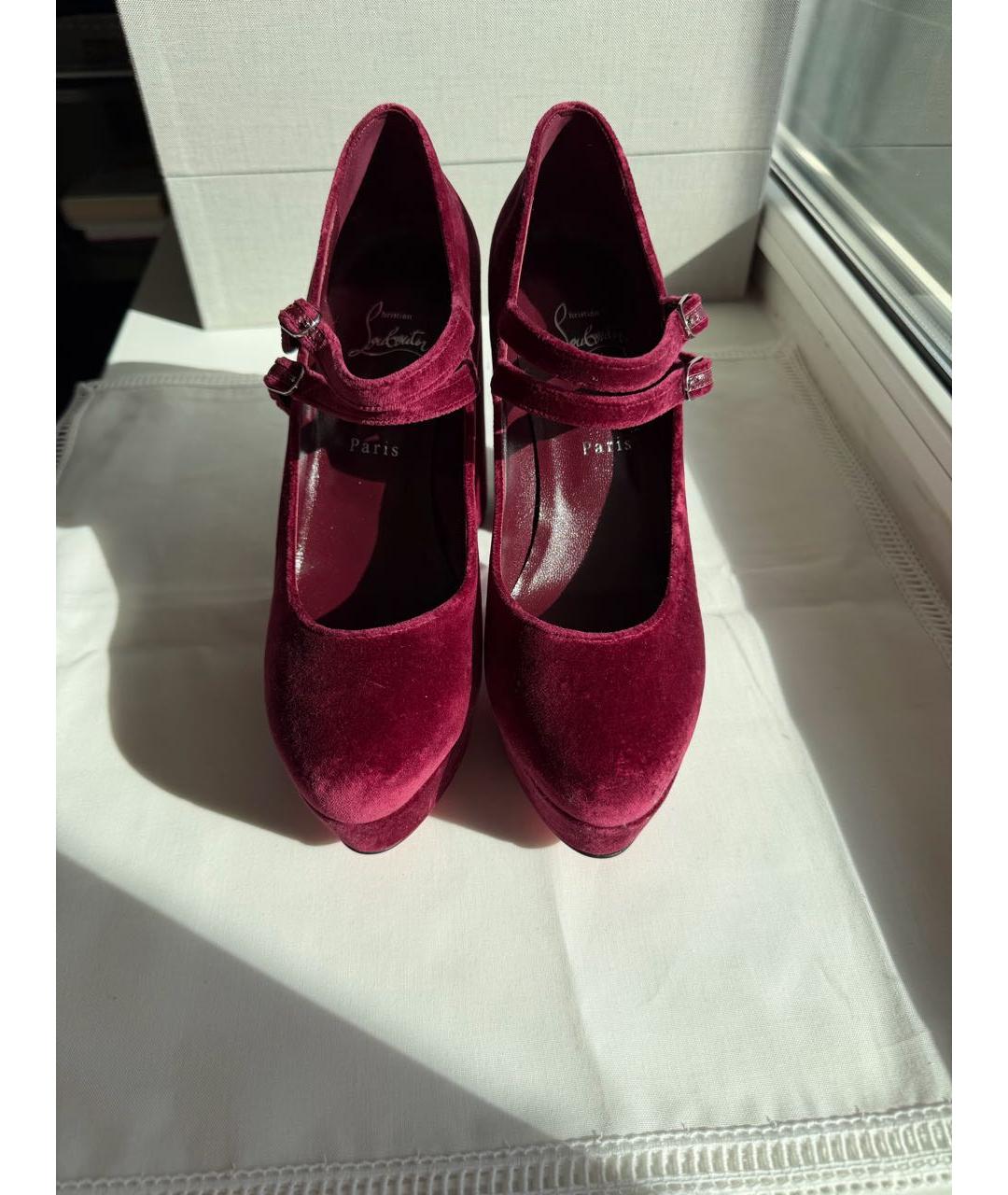 CHRISTIAN LOUBOUTIN Бордовые бархатные туфли, фото 3