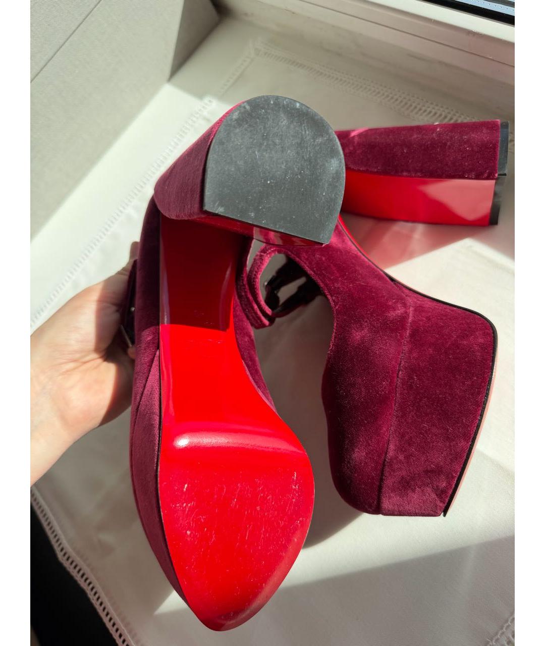 CHRISTIAN LOUBOUTIN Бордовые бархатные туфли, фото 4