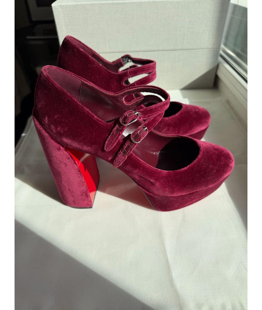 CHRISTIAN LOUBOUTIN Бордовые бархатные туфли, фото 5