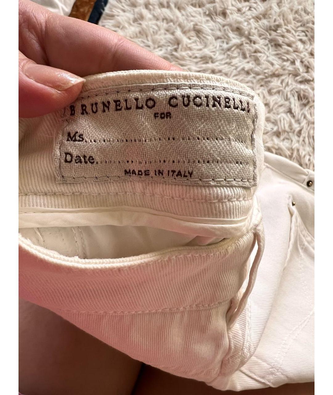 BRUNELLO CUCINELLI Белые хлопко-эластановые брюки узкие, фото 4