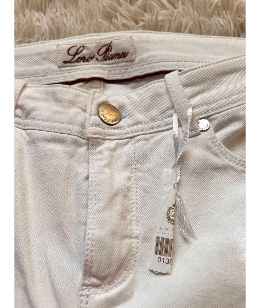 LORO PIANA Белые хлопко-эластановые брюки узкие, фото 3