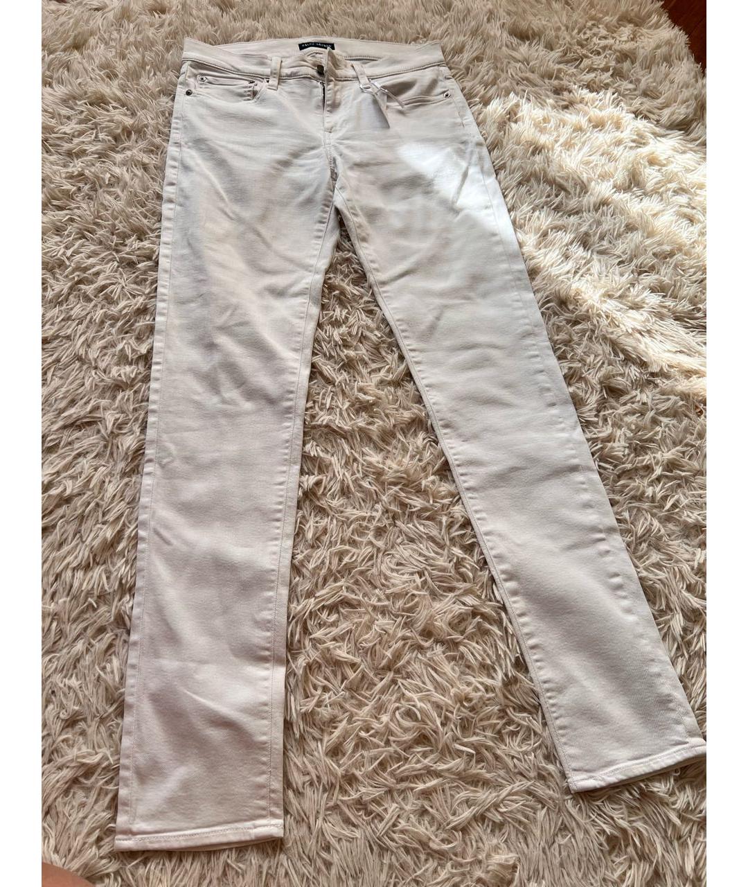 RALPH LAUREN Белые хлопко-эластановые брюки узкие, фото 6