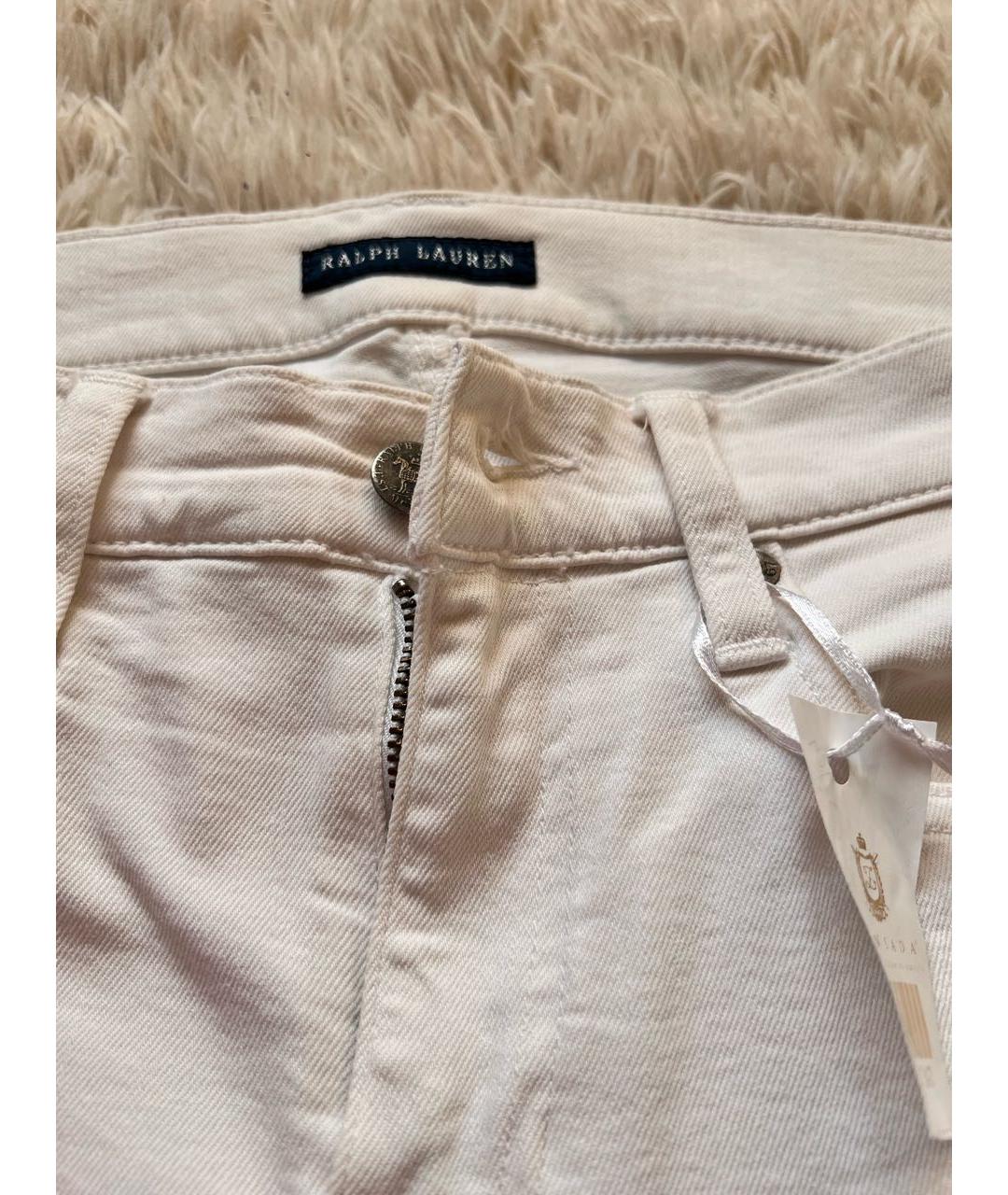 RALPH LAUREN Белые хлопко-эластановые брюки узкие, фото 3