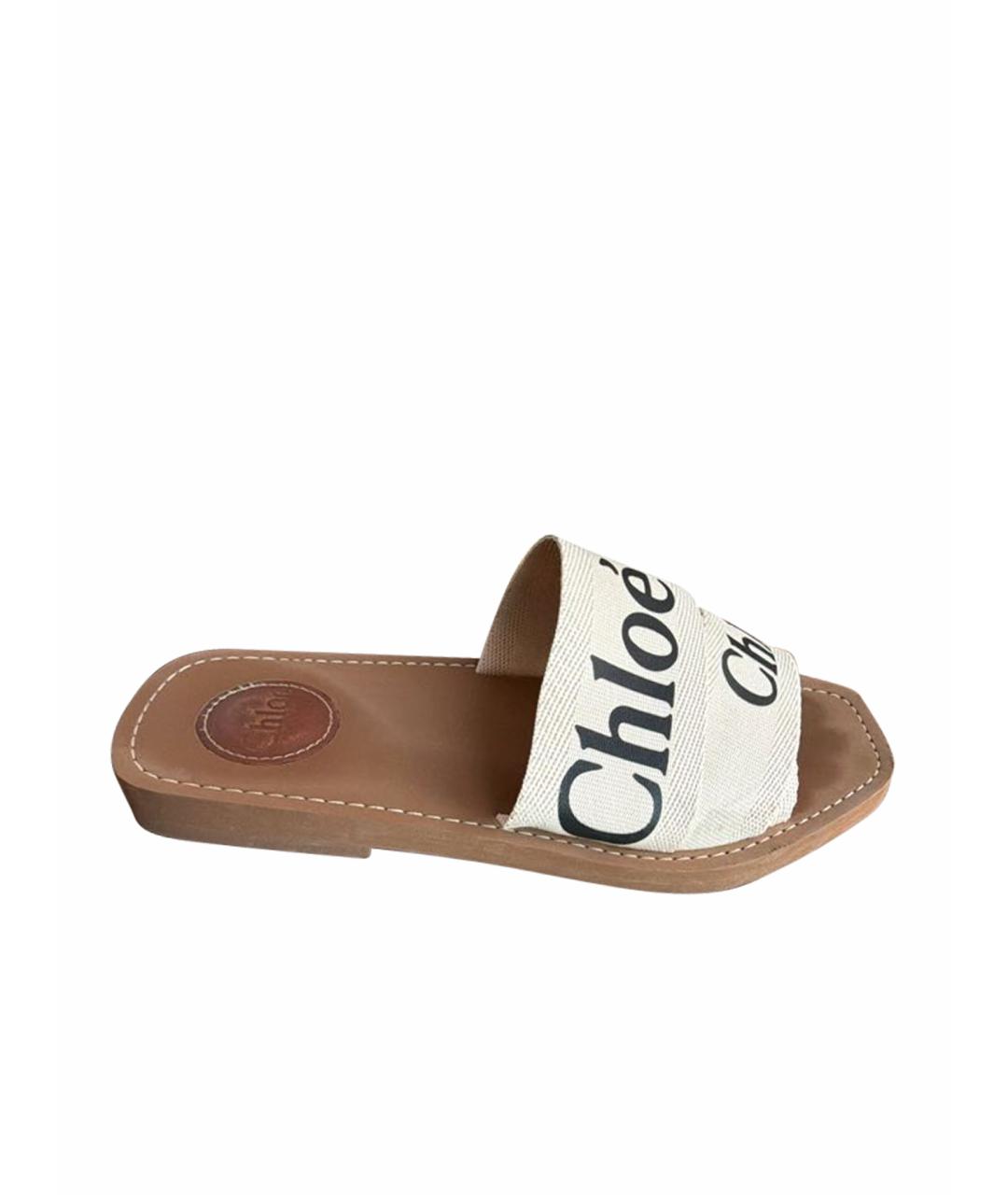 CHLOE Бежевые текстильные шлепанцы, фото 1
