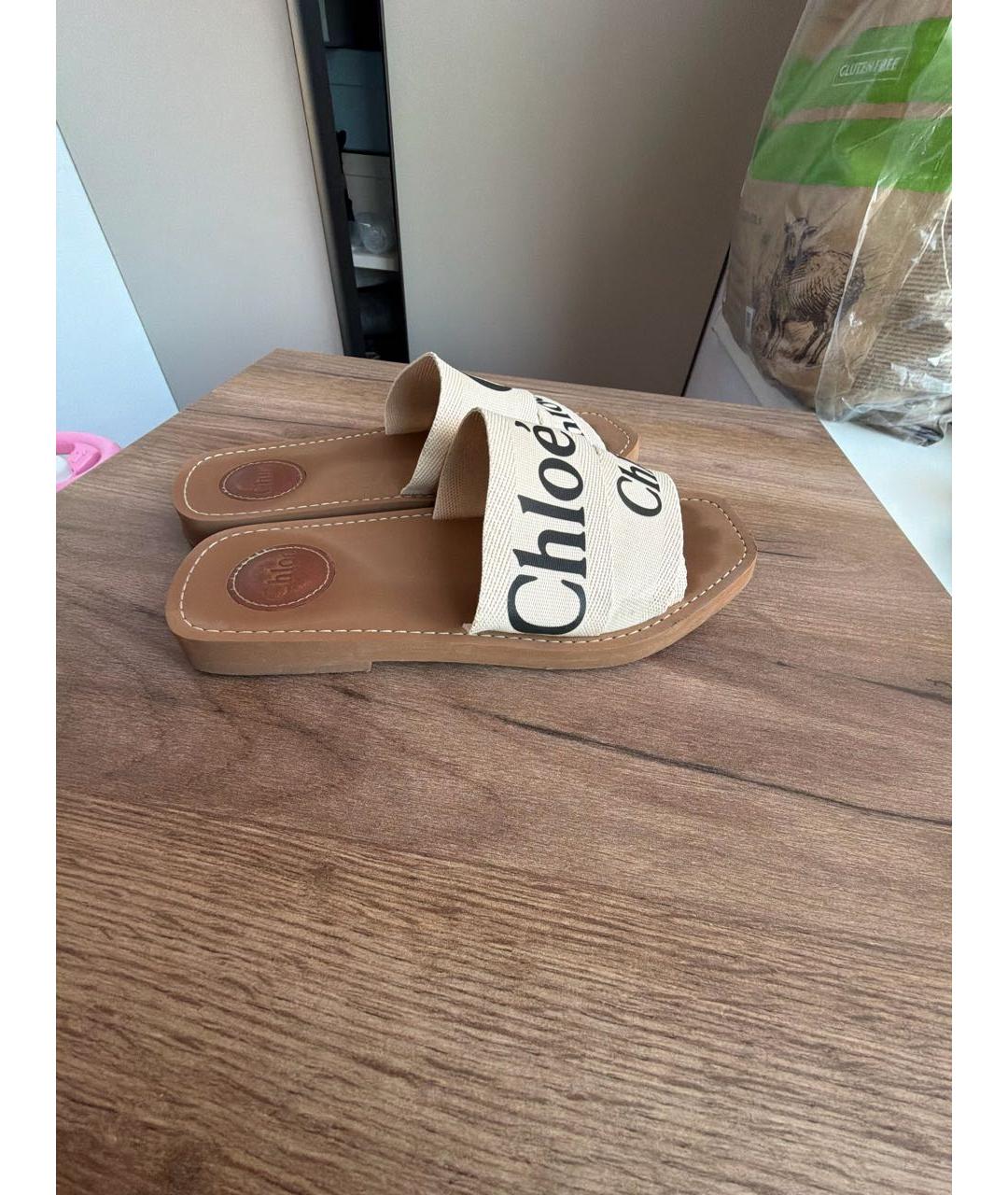 CHLOE Бежевые текстильные шлепанцы, фото 3