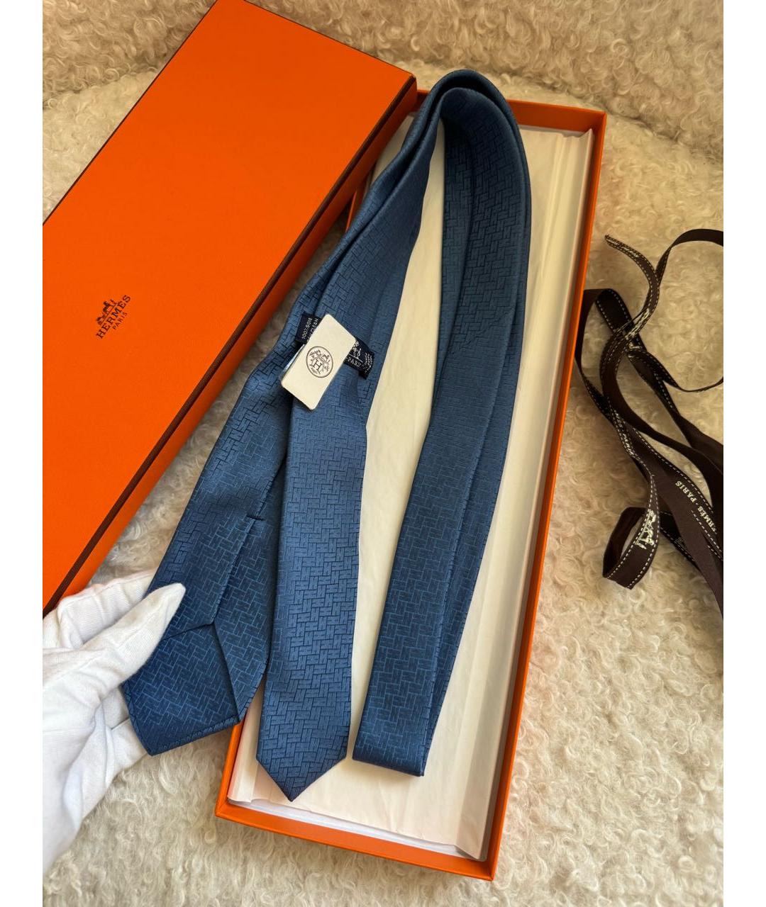 HERMES Синий шелковый галстук, фото 3