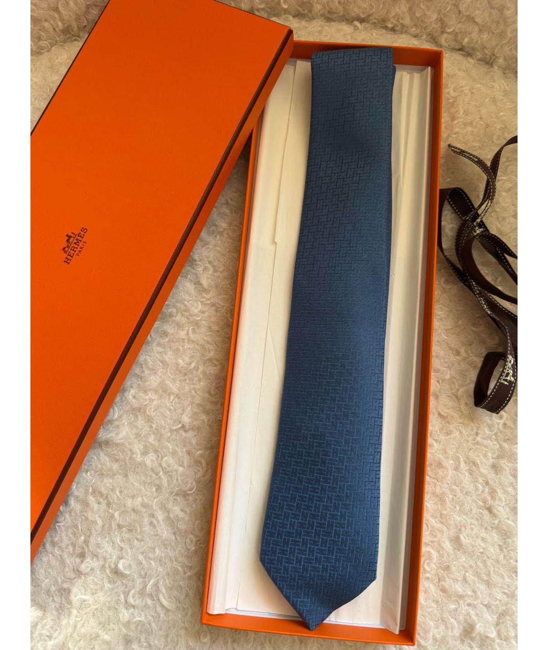 HERMES Синий шелковый галстук, фото 2