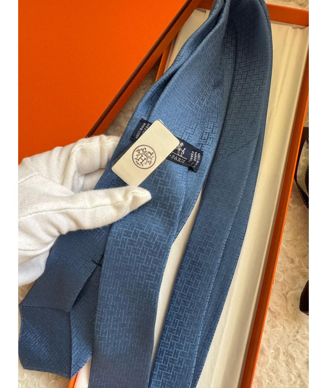 HERMES Синий шелковый галстук, фото 4