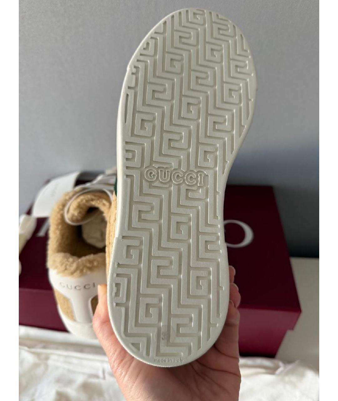 GUCCI Бежевые замшевые кеды, фото 5