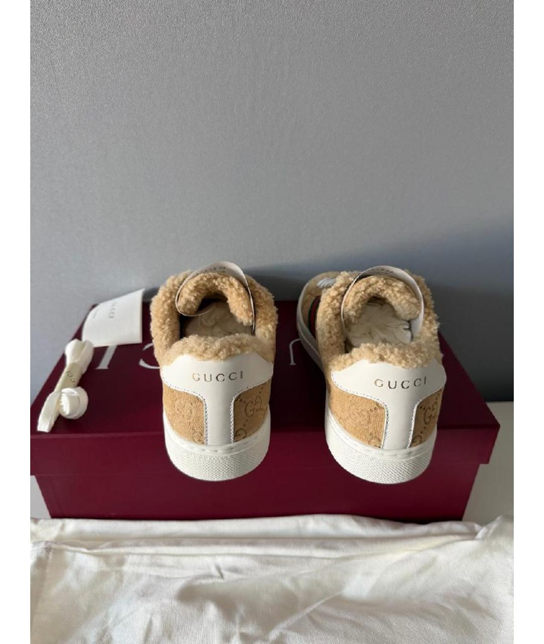 GUCCI Бежевые замшевые кеды, фото 3