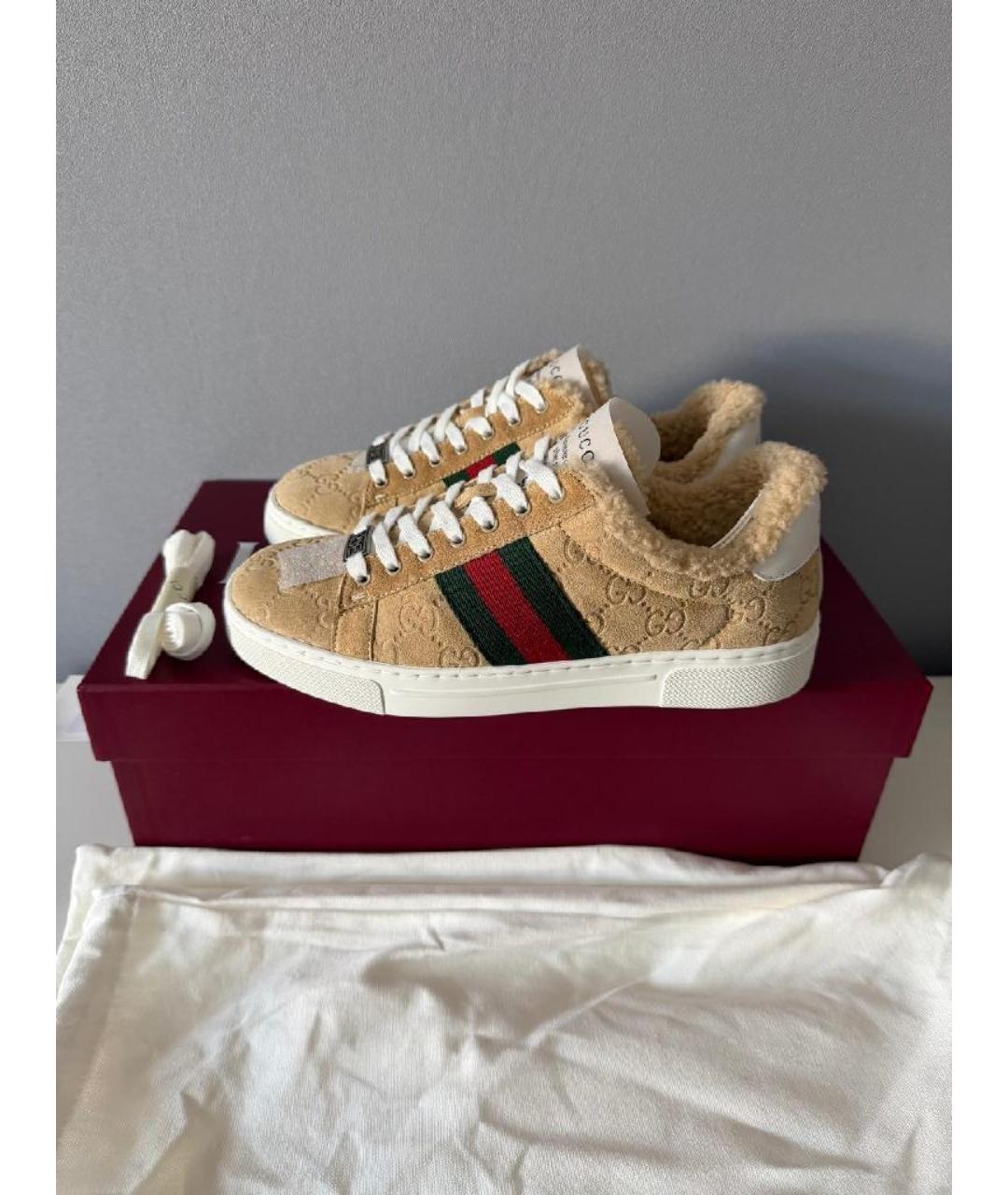 GUCCI Бежевые замшевые кеды, фото 7