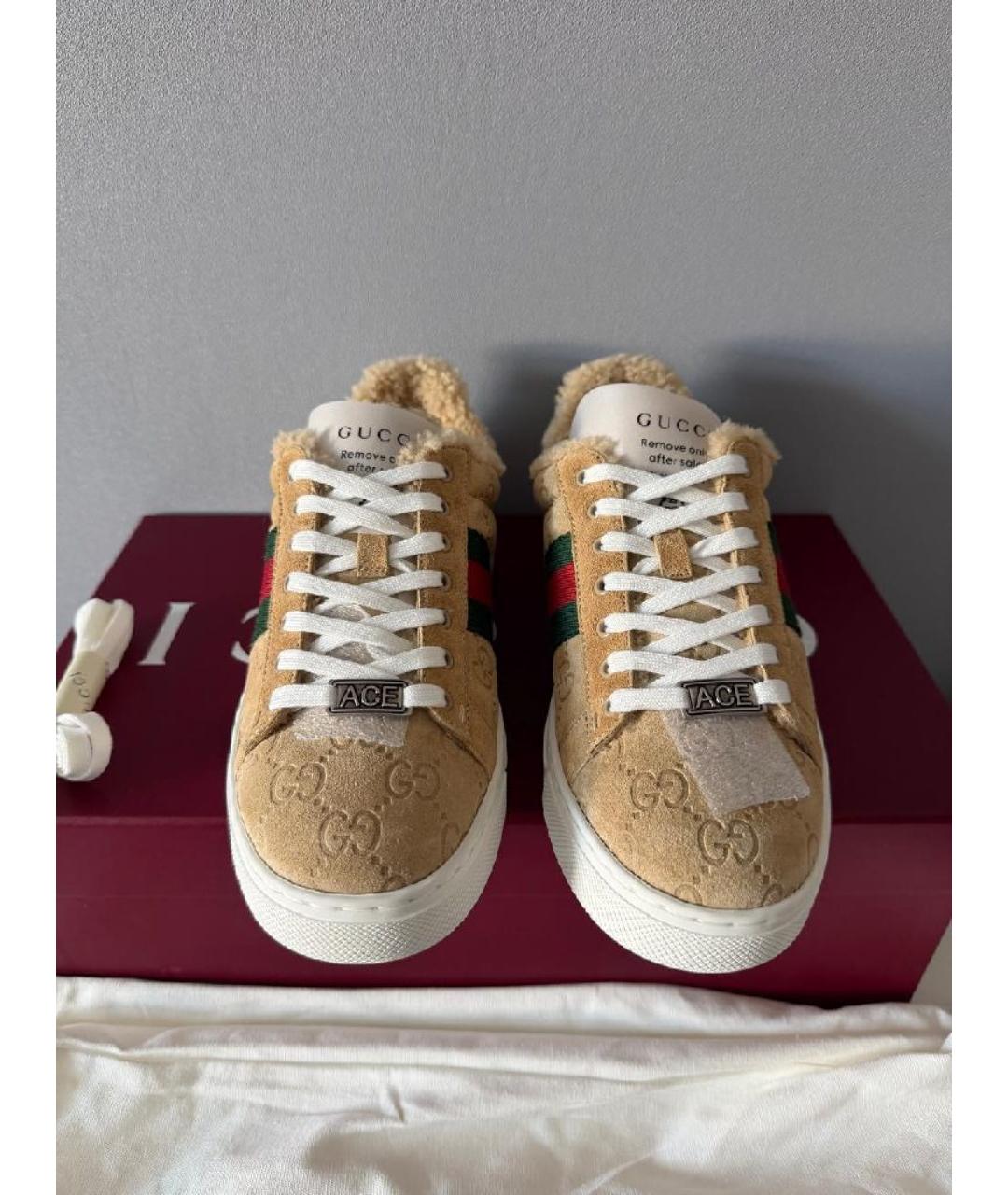 GUCCI Бежевые замшевые кеды, фото 2