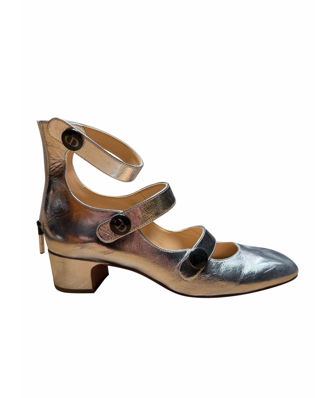 CHRISTIAN DIOR Серебряные кожаные босоножки, фото 1