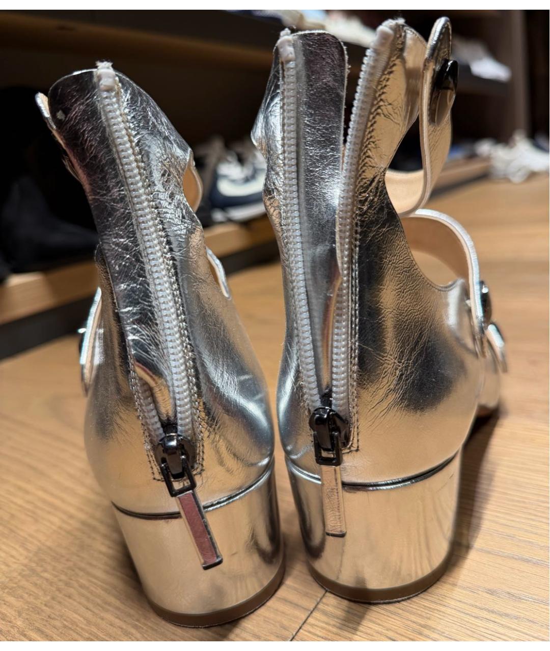 CHRISTIAN DIOR Серебряные кожаные босоножки, фото 4