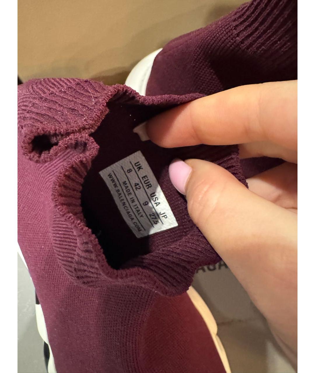 BALENCIAGA Бордовые текстильные высокие кроссовки / кеды, фото 4