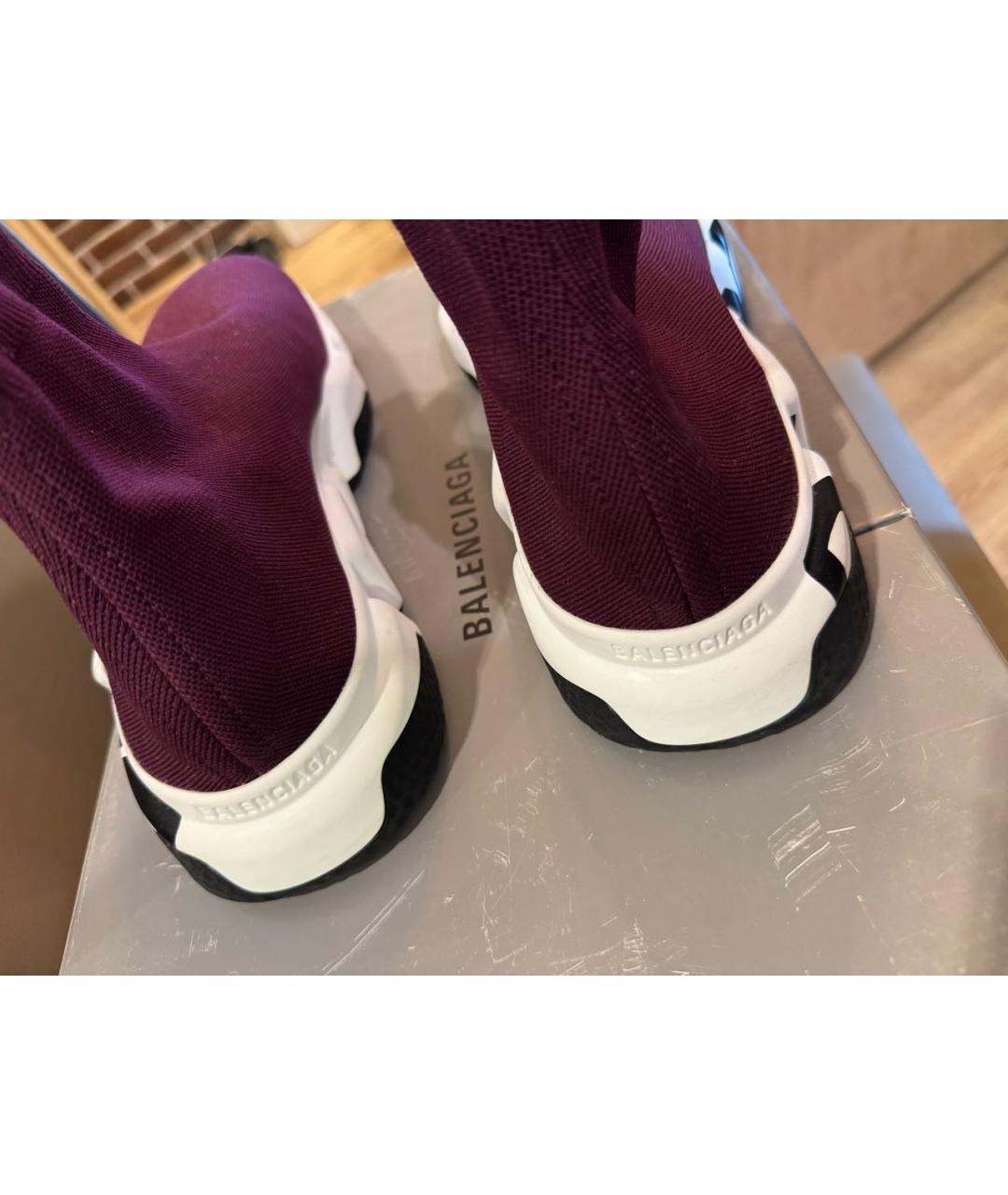 BALENCIAGA Бордовые текстильные высокие кроссовки / кеды, фото 5