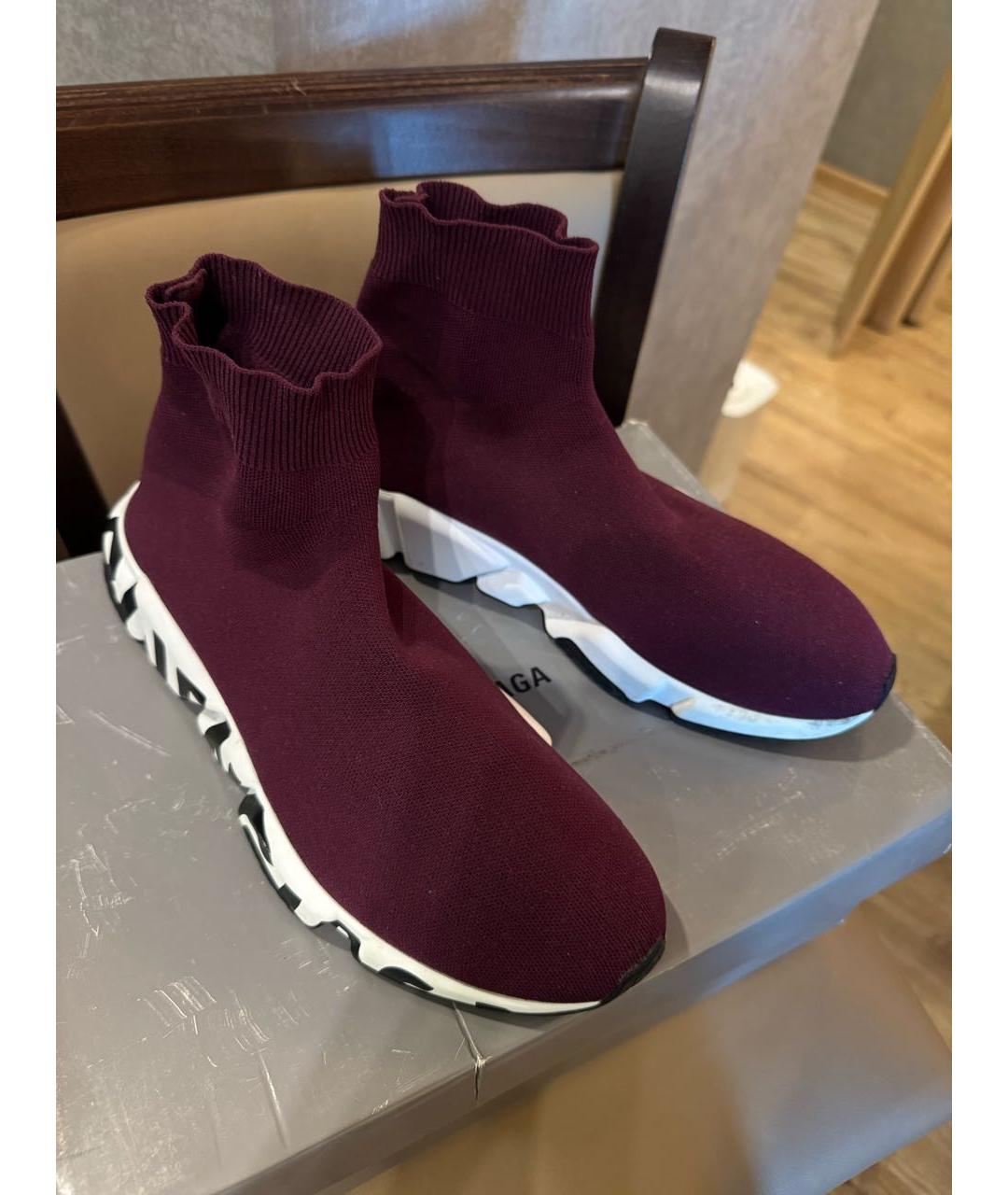 BALENCIAGA Бордовые текстильные высокие кроссовки / кеды, фото 3